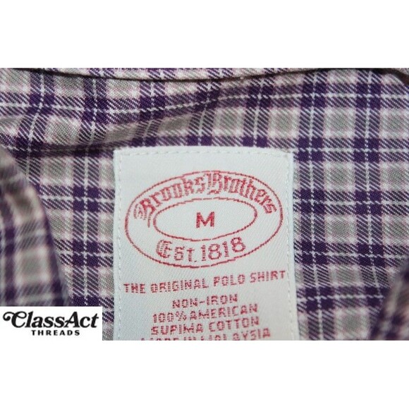 Brooks Brothers Shirt Mens Purple Plaid Button Down Non-Iron Supima Cotton Sz M - Picture 6 of 8